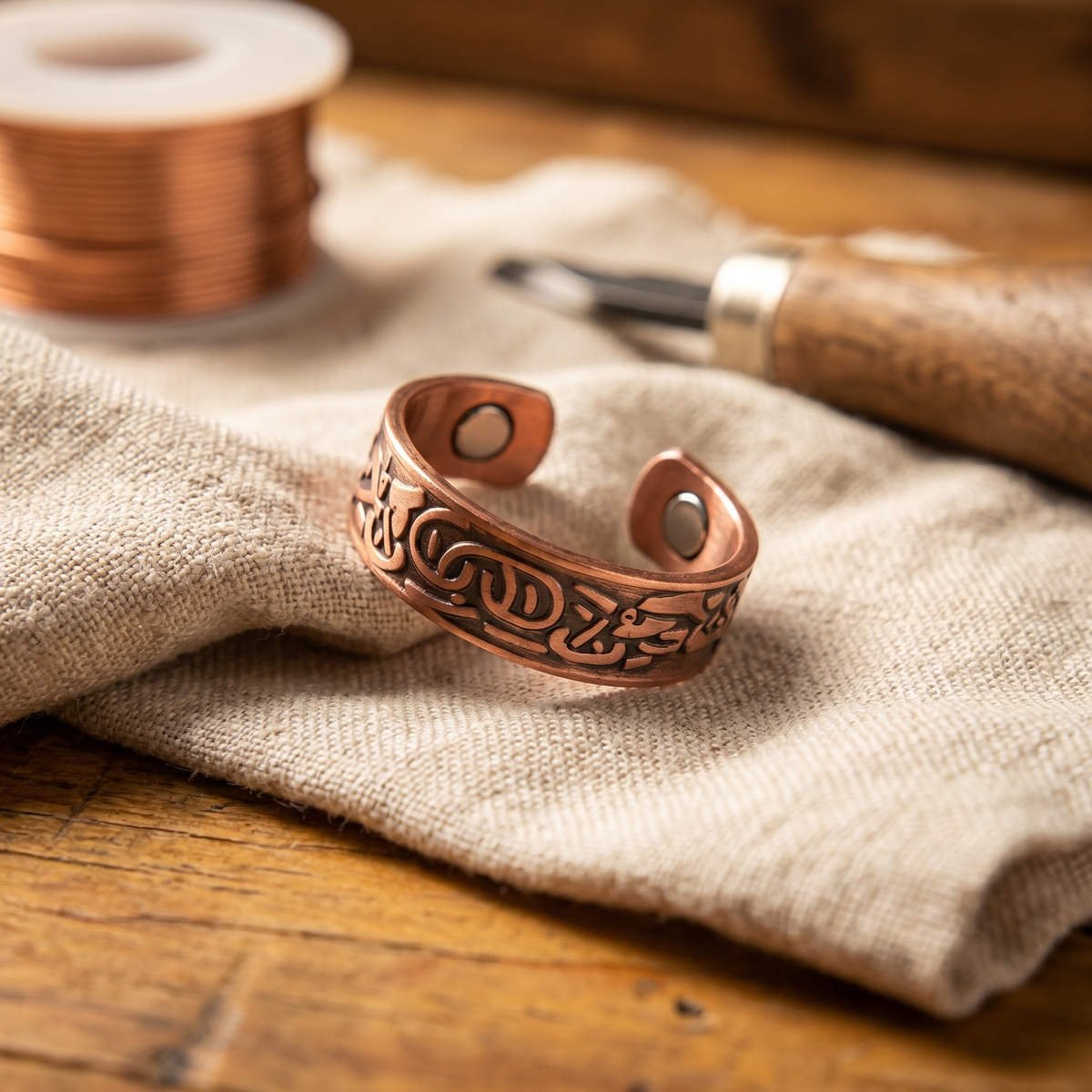 Anillo de cobre grabado