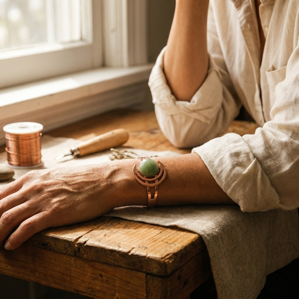Pulsera de cobre con piedra verde