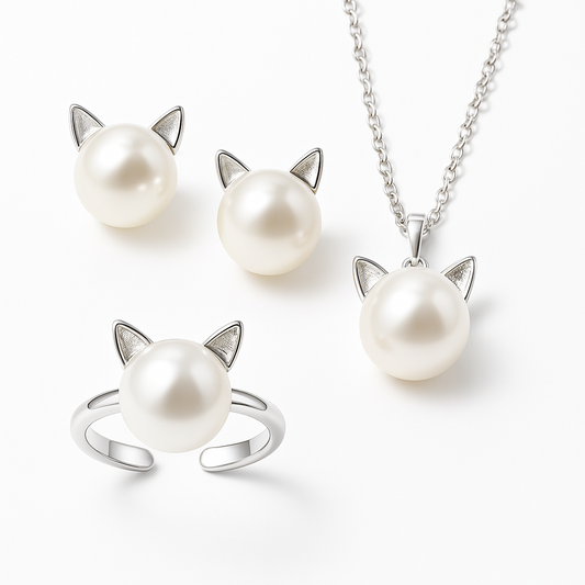 Collar de perla con gato — conjunto